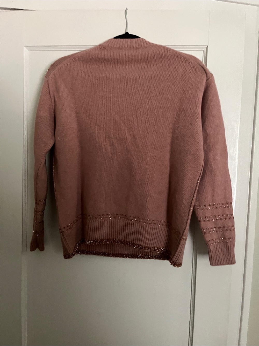 Coach Blush Pink Crewneck Sweater with burgsndy Star and sparkle stitching - Picture 7 of 7